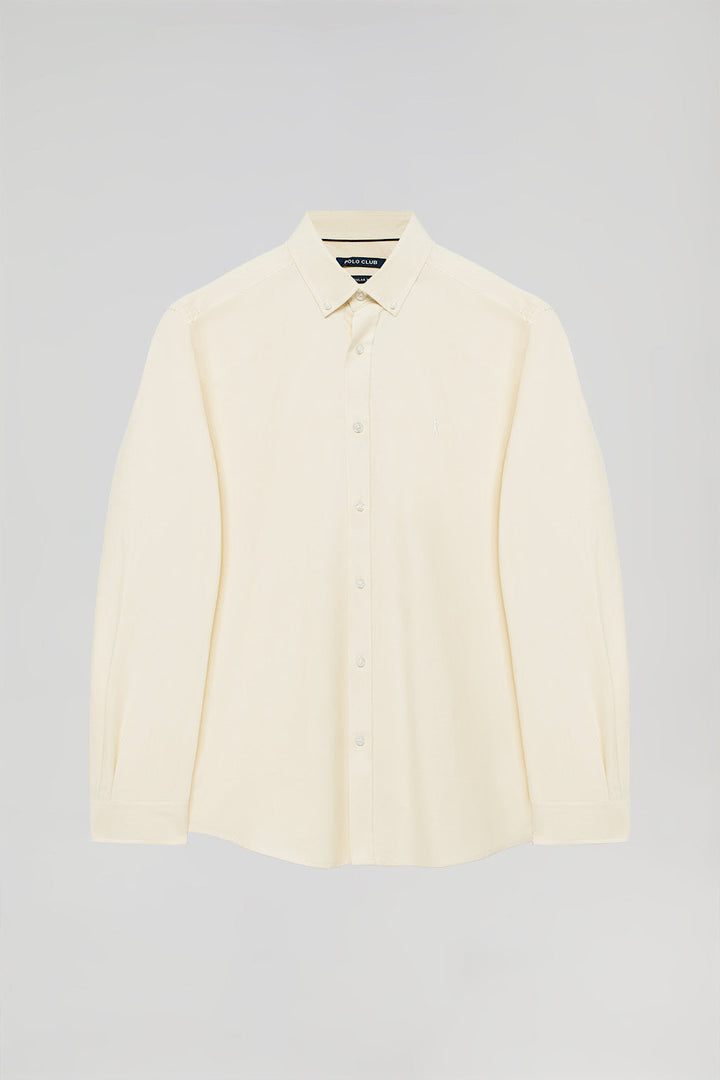 Yellow Oxford shirt with Rigby Go logo