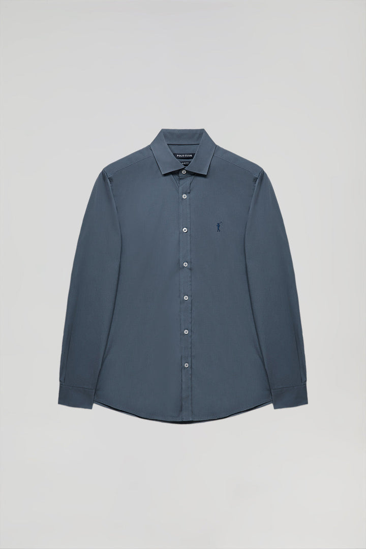 Denim-blue slim-fit poplin shirt with Rigby Go logo