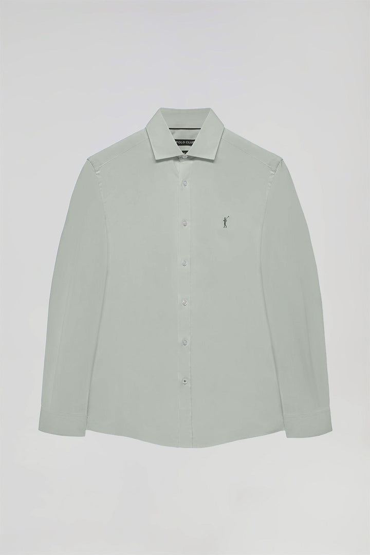 Jade-green slim-fit poplin shirt with Rigby Go logo