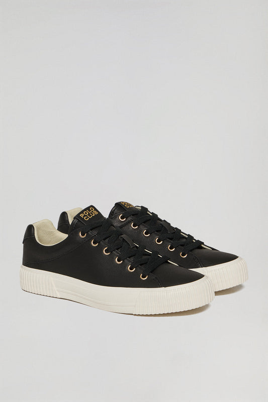 Woman - Shoes - Black faux-leather Habana women trainers with Polo Club details