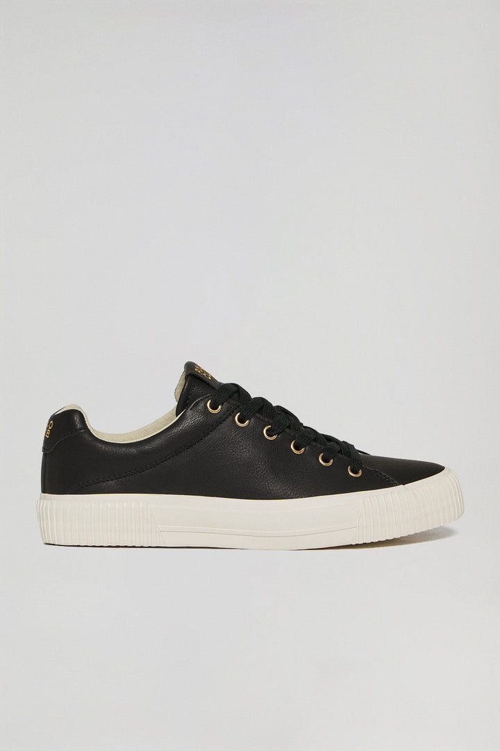 Black faux-leather Habana women trainers with Polo Club details