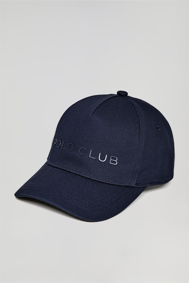 Navy-blue cap with rubber logo and Polo Club print