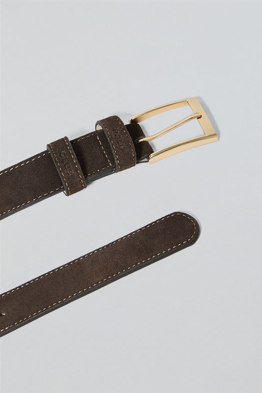 Brown suede belt Cesar with Polo Club details