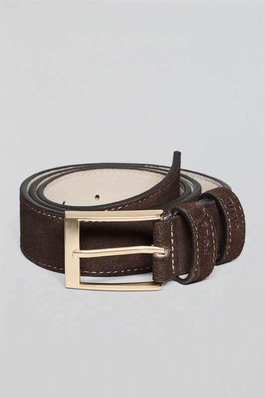 Brown suede belt Cesar with Polo Club details