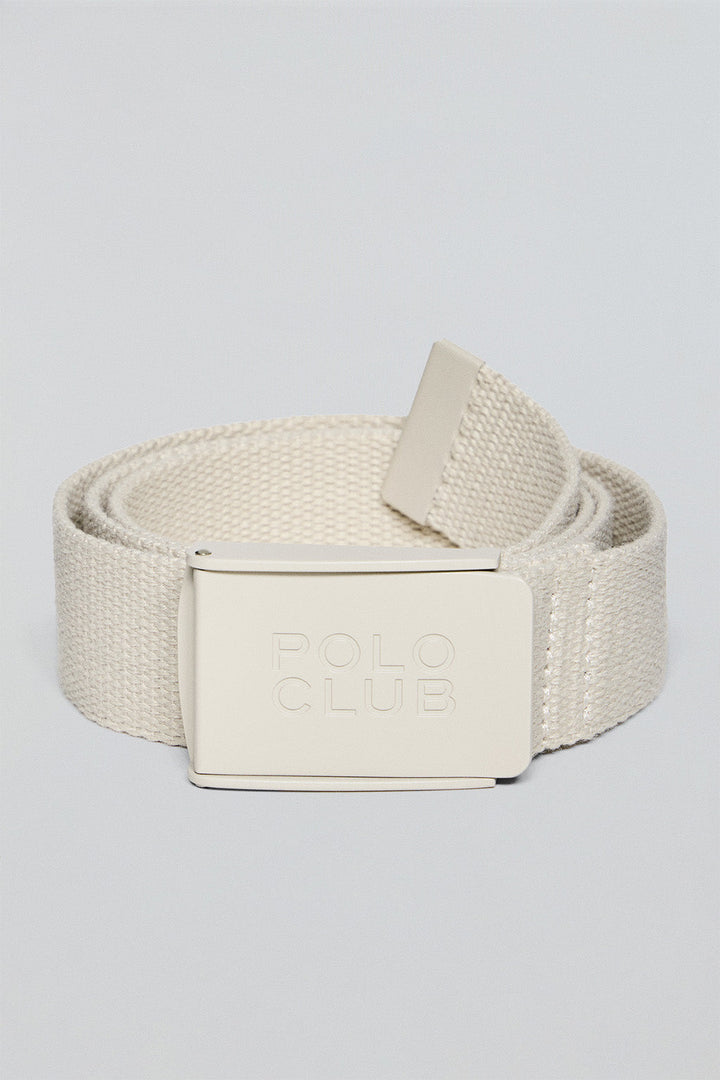 Beige canvas belt Brahim with branded buckle