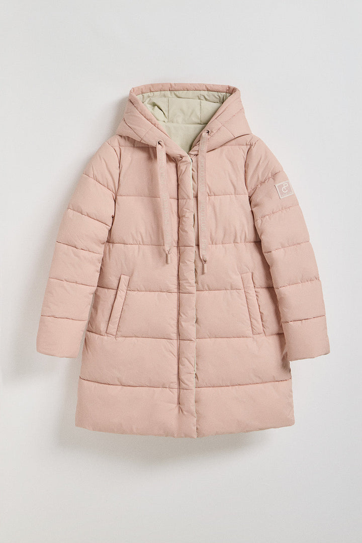 Pink reversible coat Gracia with fixed hood and Polo Club details