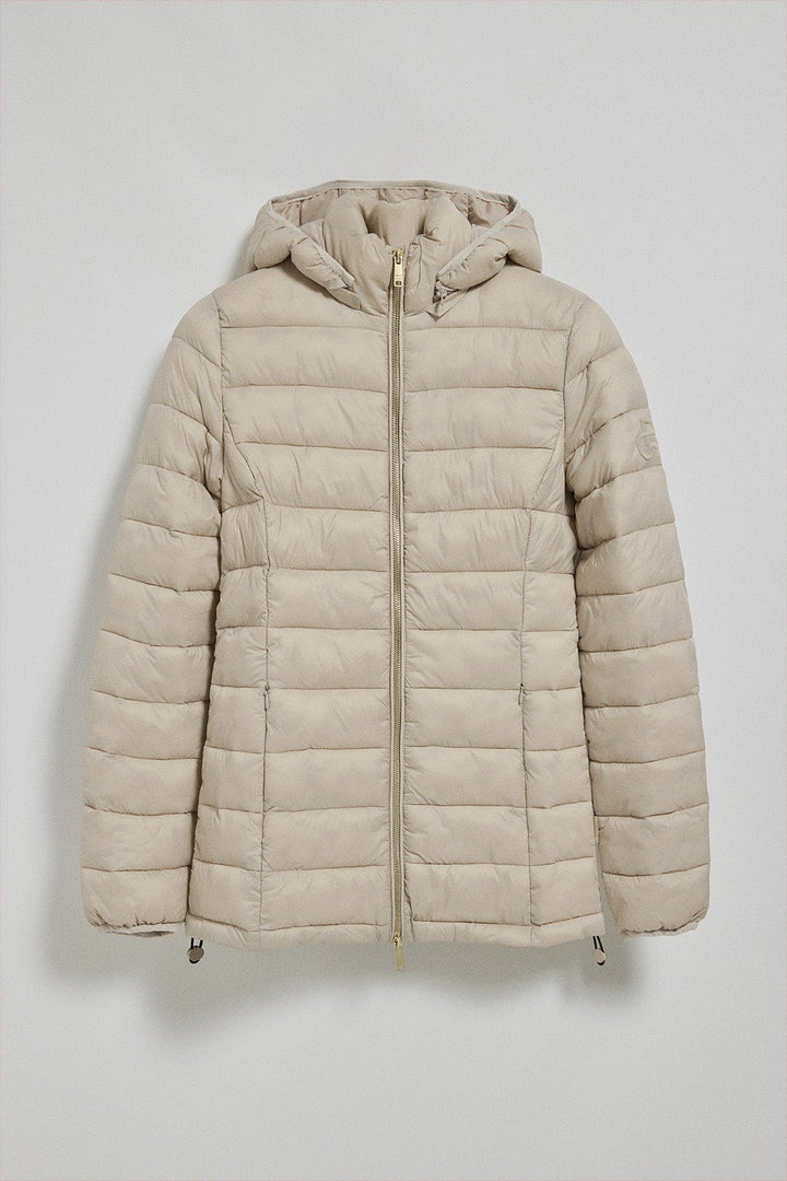 Dark-beige ultralight jacket Cintia with detachable hood and PC embroidery