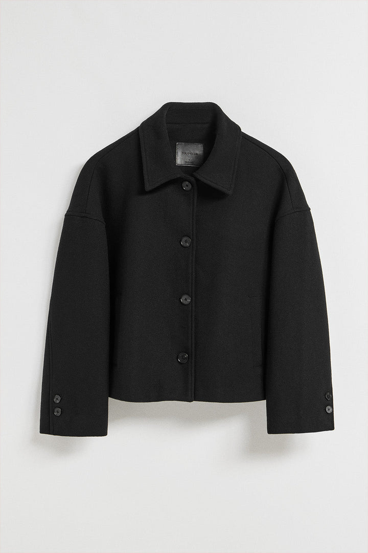 Black buttoned short coat Lita with Polo Club details