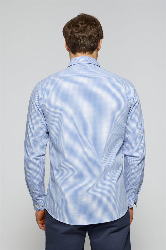 Man - Shirt - Blue vichy-check slim-fit shirt with Rigby Go embroidered logo