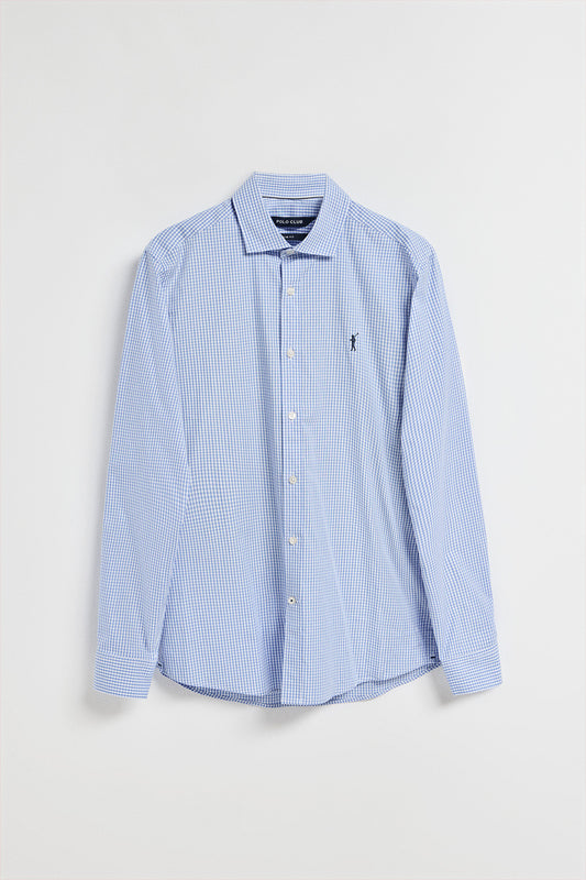 Man - Shirt - Blue vichy-check slim-fit shirt with Rigby Go embroidered logo