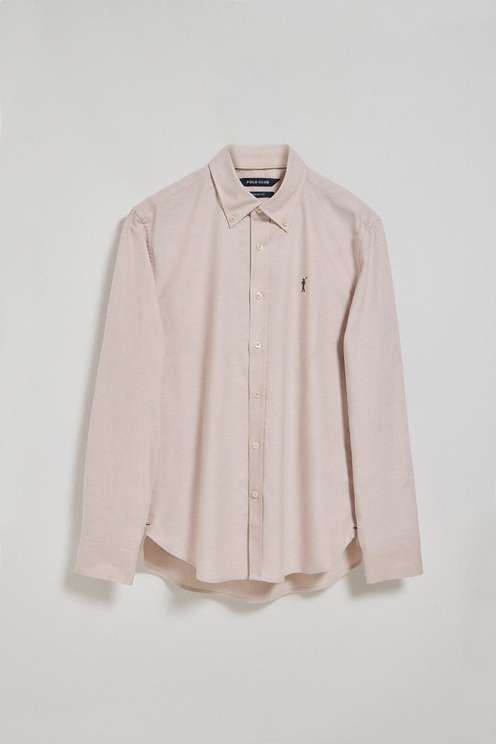 Brown Oxford shirt with Rigby Go embroidered logo