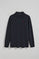 Navy-blue long-sleeve polo shirt with three buttons and Rigby Go logo