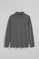 Asphalt-grey long-sleeve polo shirt with three buttons and Rigby Go logo