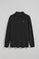 Black long-sleeve polo shirt with three buttons and Rigby Go logo