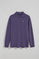 Ocean-blue long-sleeve polo shirt with three buttons and Rigby Go logo