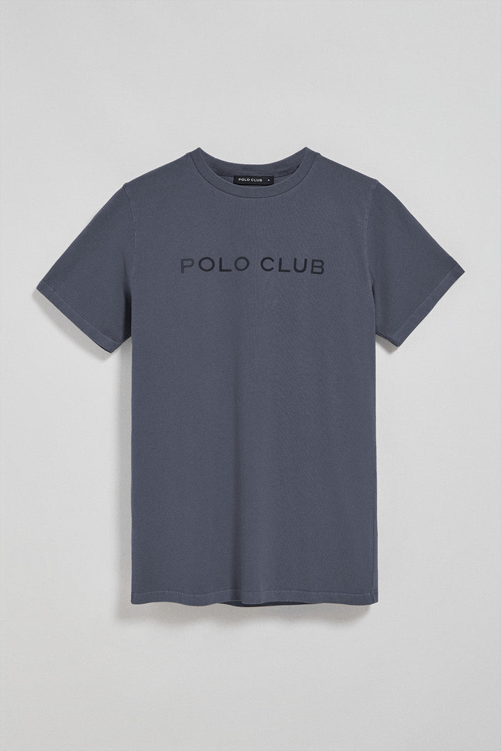 Navy-blue garment-dyed T-shirt Apolo with velvety Polo Club logo