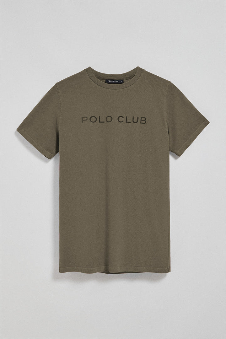 Army-green garment-dyed T-shirt Apolo with velvety Polo Club logo