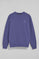 Ocean-blue round-neck sweatshirt with Rigby Go embroidered logo