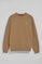 Brown round-neck sweatshirt with Rigby Go embroidered logo
