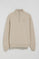 Beige half-zip sweatshirt with Rigby Go embroidered logo