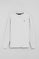 White long-sleeve T-shirt with Rigby Go embroidered logo