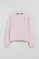 Pink round-neck sweatshirt with Rigby Go embroidered logo