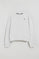 White round-neck sweatshirt with Rigby Go embroidered logo