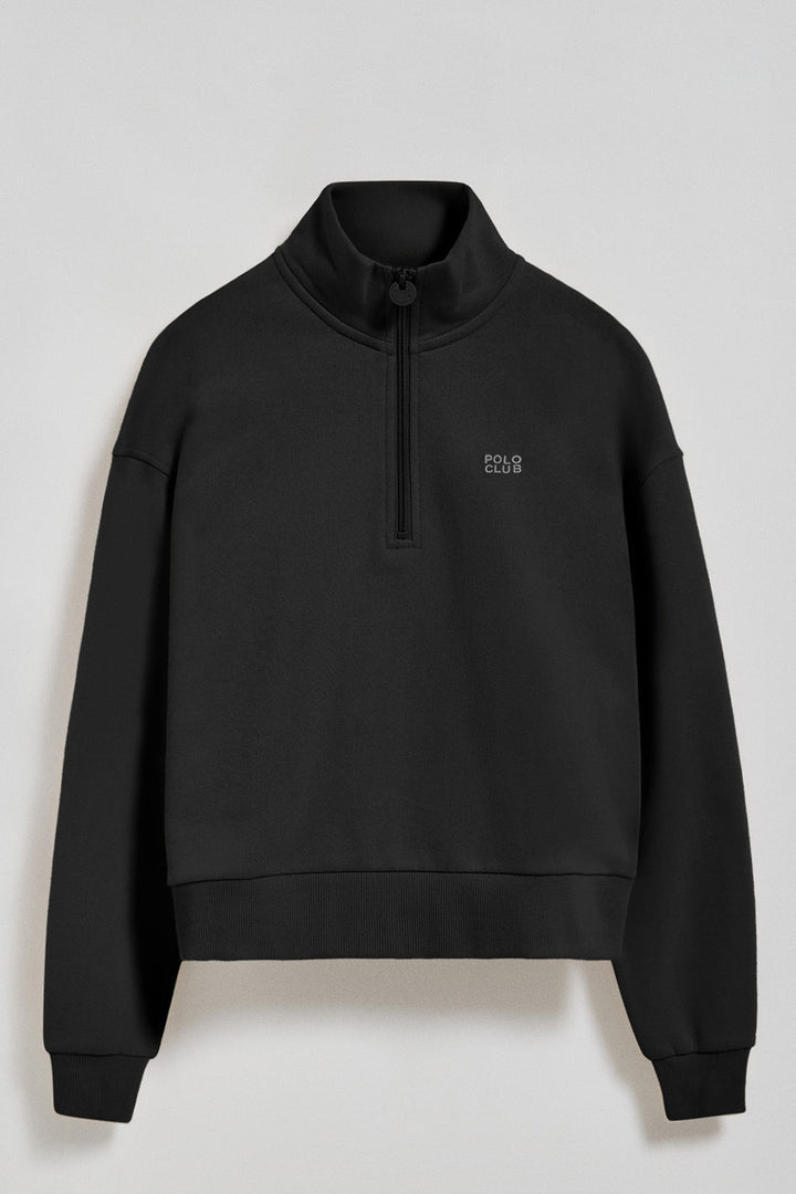 Black half-zip sweatshirt with Polo Club rubber logo