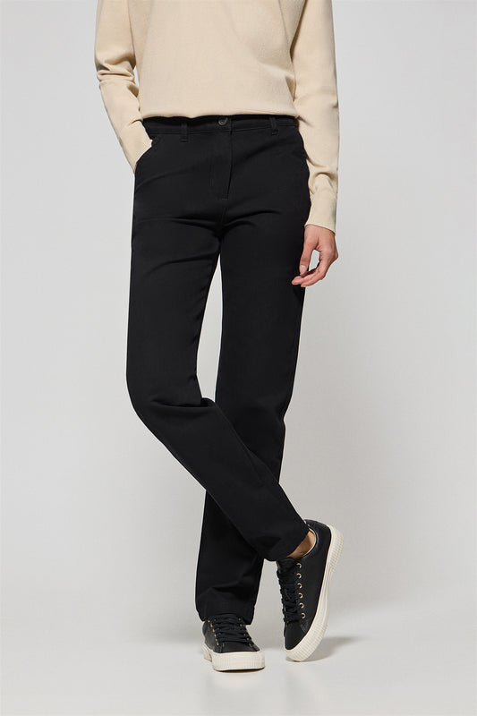 Woman - Trousers - Black chinos May with minimal Polo Club pocket embroidery