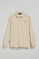 Beige long-sleeve polo shirt with two buttons and Rigby Go logo