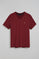 Maroon V-neck T-shirt with Rigby Go embroidered logo