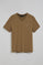 Brown V-neck T-shirt with Rigby Go embroidered logo