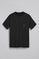 Black round-neck tee with pocket and Rigby Go logo