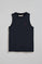 Navy-blue sleeveless basic tee with round neck and Rigby Go embroidered logo