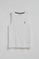 White sleeveless basic tee with round neck and Rigby Go embroidered logo