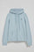 Light-blue hoodie with zip and Rigby Go embroidery