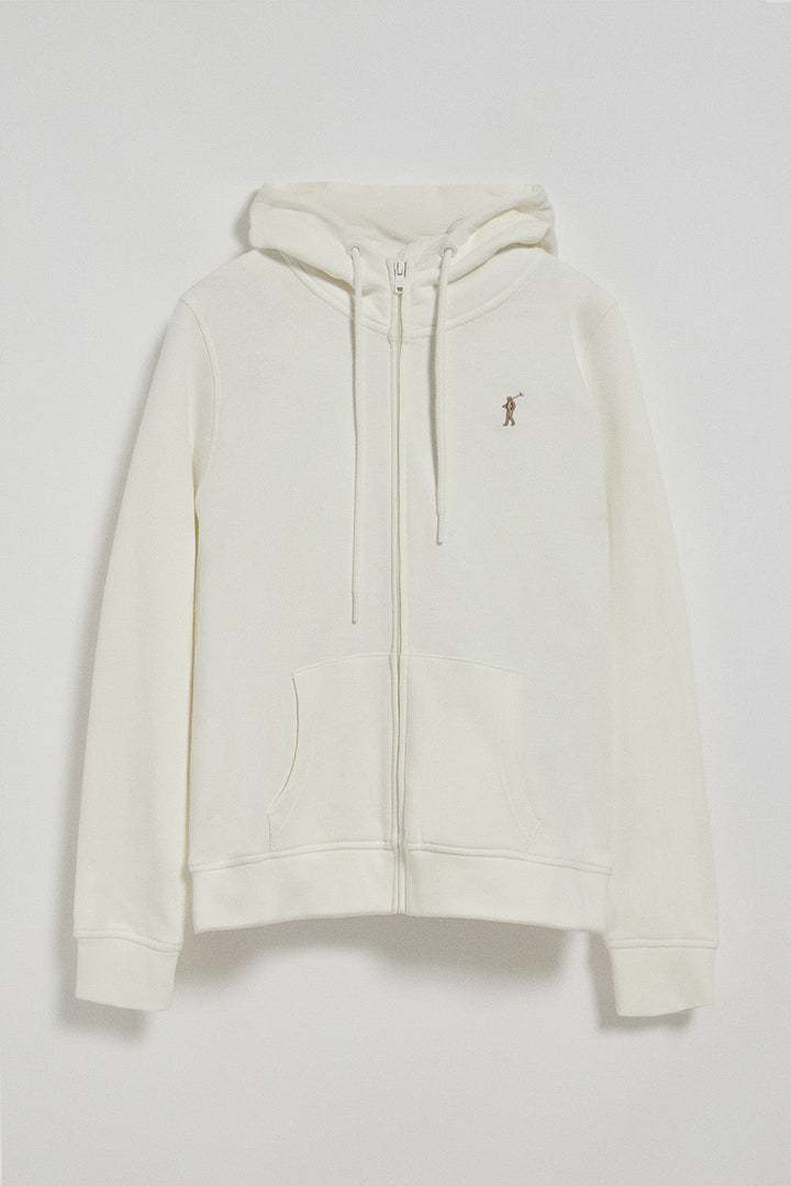 Beige hoodie with zip and Rigby Go embroidery