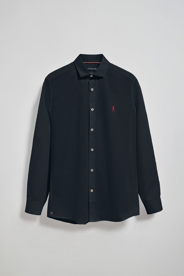 Navy-blue slim-fit poplin shirt with Rigby Go embroidered logo