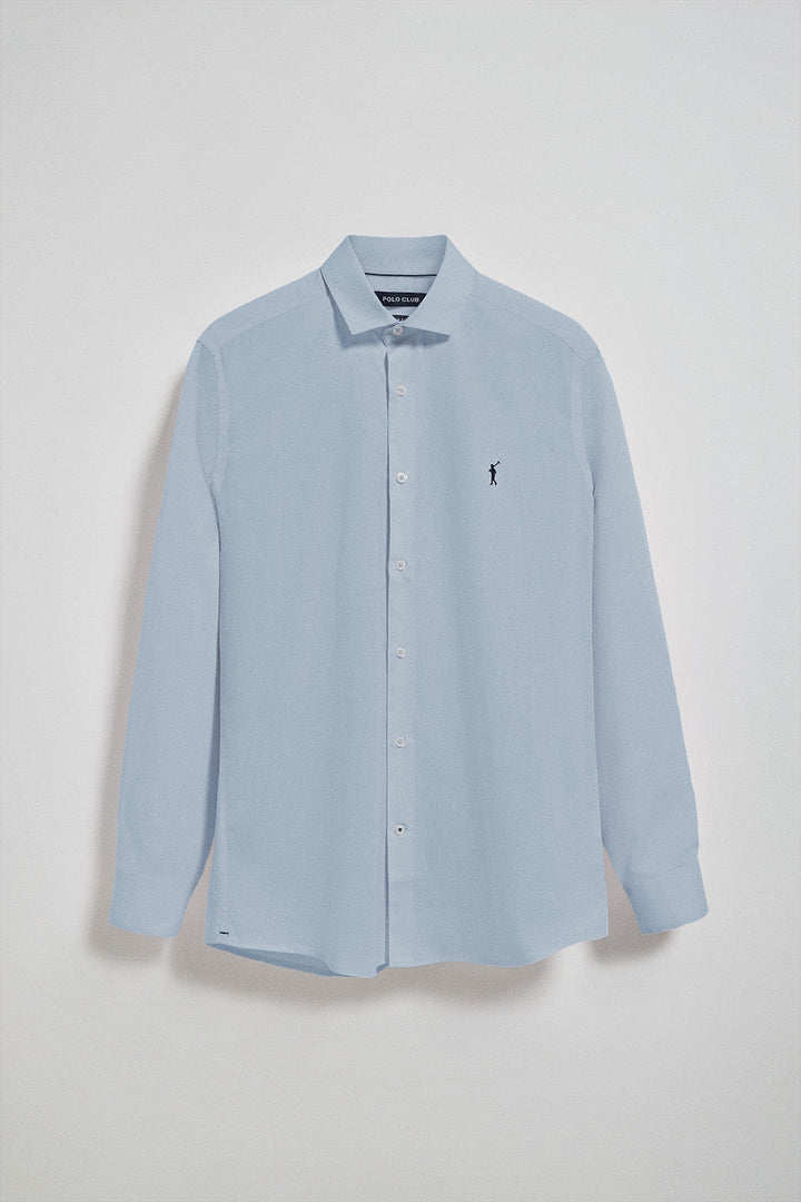 Sky-blue slim-fit poplin shirt with Rigby Go embroidered logo