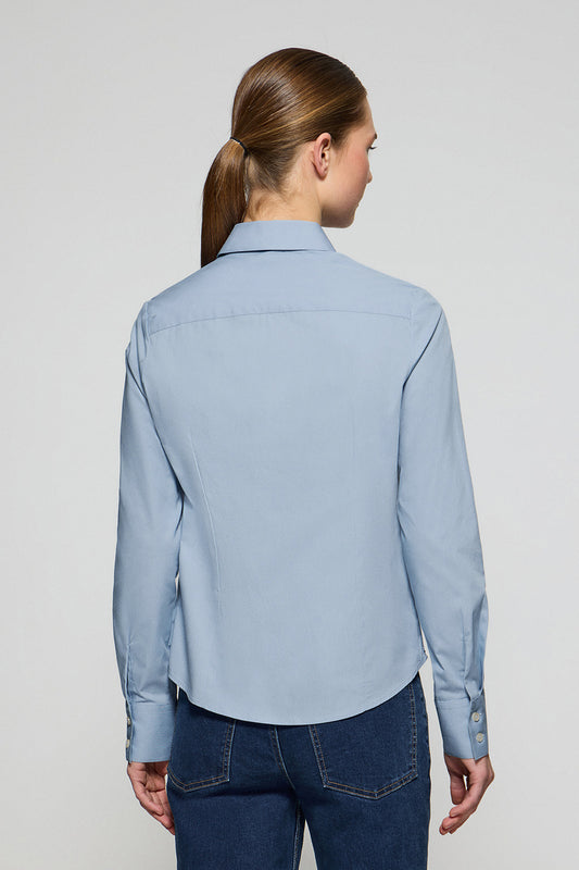 Woman - Shirt - Sky-blue slim-fit poplin shirt with Rigby Go embroidered logo
