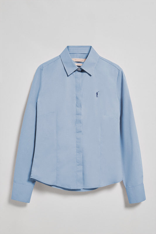 Woman - Shirt - Sky-blue slim-fit poplin shirt with Rigby Go embroidered logo