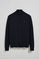 Navy-blue knit jumper with zip and Rigby Go embroidered logo