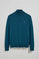 Greenish-blue knit jumper with zip and Rigby Go embroidered logo
