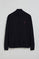 Navy-blue knit cardigan with zip and Rigby Go embroidery