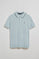 Light-blue knitted polo shirt with buttons and Rigby Go embroidery