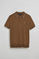 Mocha knitted polo shirt with buttons and Rigby Go embroidery
