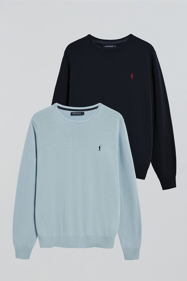 Round-neck knit jumper with Rigby Go embroidery 2 pack (navy blue and light blue)