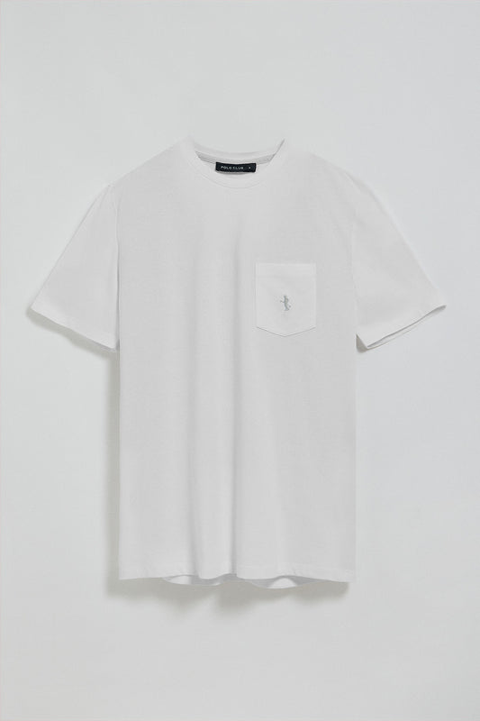 White short-sleeve T-shirt with pocket and Rigby Best embroidery
