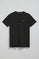 Black round-neck basic T-shirt with embroidered detail