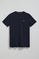 Navy-blue round-neck basic T-shirt with embroidered detail